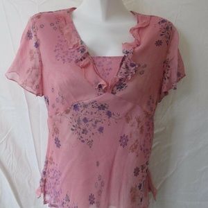 NEW YORK CITY BLOUSE SHORT Sleeve SILK PINK M 10 8